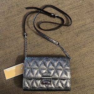 Brand New Silver Leather Michael Kors Crossbody Bag